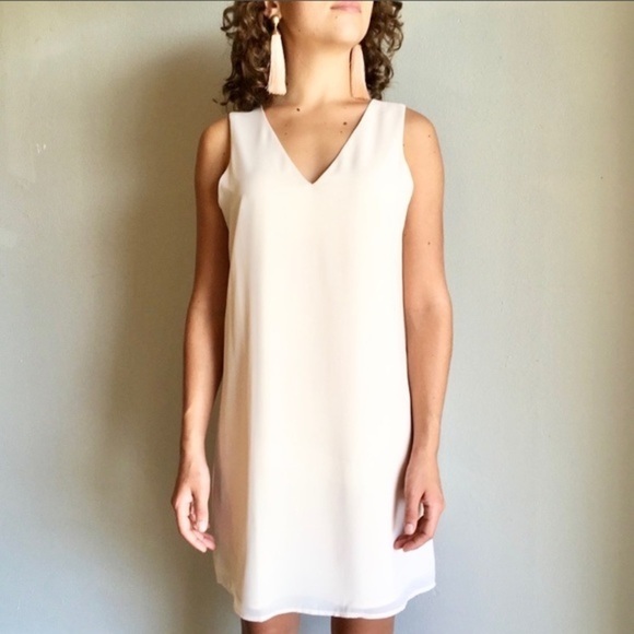 NWT Caged Back Slip Dress Tank Swing Mini Midi Openback Sleeveless Neutral Cream - Picture 5 of 9
